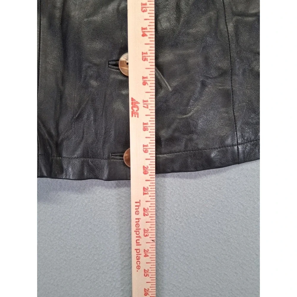 Anne Klein Women's Front 100% Leather Jacket 3/4‎ Length Button Up Size PM